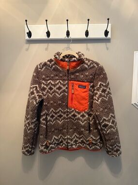 Patagonia Brown and Orange Patterned Fleece Jacket